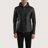 Jogel Black Leather Hooded Jacket